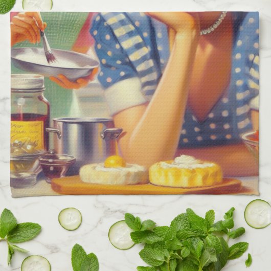 Retro Kitchen Painting Geschirrtuch (Gefaltet)