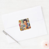 Retro Kitchen Painting Quadratischer Aufkleber (Umschlag)