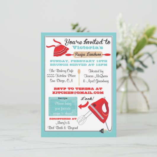 Retro Kitchen Rezept Luncheon Einladungen (Stehend Vorderseite)