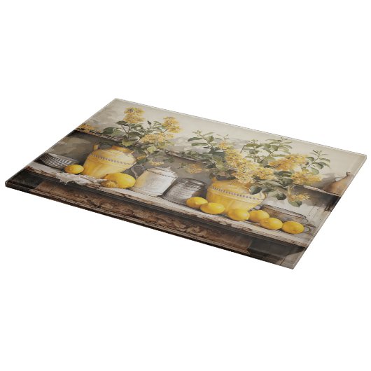 Retro Kitchen Schelf Gelbe Blume Vase Lemons Schneidebrett (Ecke)