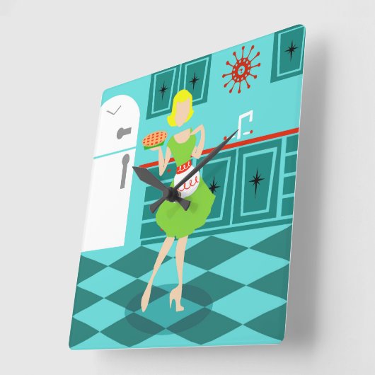 Retro Kitchenette Acrylmauer-Uhr Quadratische Wanduhr (Winkel)