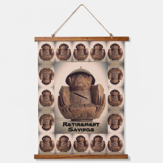 Retro Kitsch Carved Coconut Monkey Bank Wandteppich Mit Holzrahmen (Vorderseite)