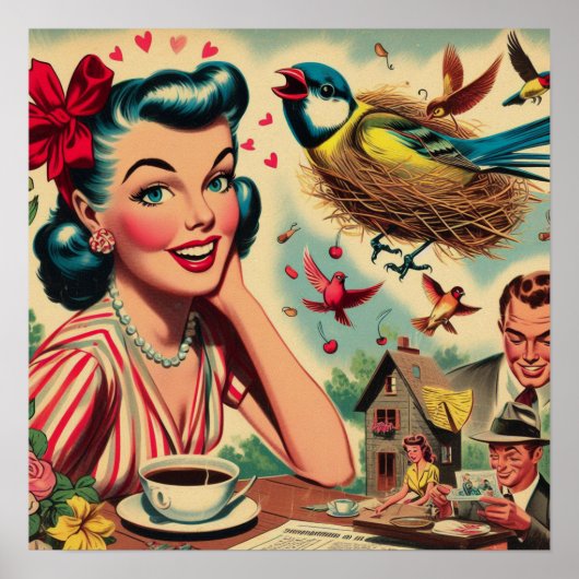 Retro Kitsch Girl Illustration der 1950er Jahre Poster (Vorne)