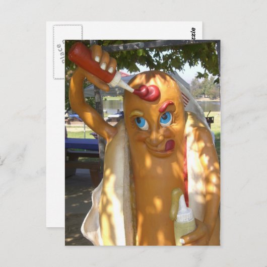 Retro Kitsch Hot Dog Statue Postkarte (Vorne/Hinten)