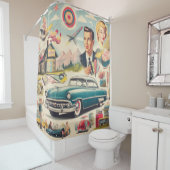 Retro Kitsch Illustration der 50er Jahre Duschvorhang (Beispiel)