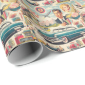 Retro Kitsch Illustration der 50er Jahre Geschenkpapier (Rolleneckpunkt)