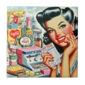 Retro Kitsch Schönes Vintages Girl Fliese (Vorderseite)