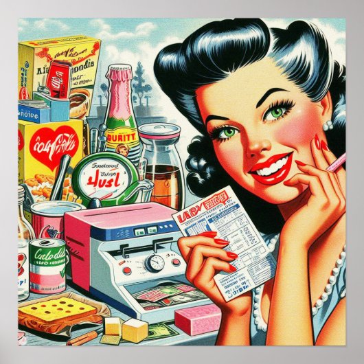 Retro Kitsch Schönes Vintages Girl Poster (Vorne)