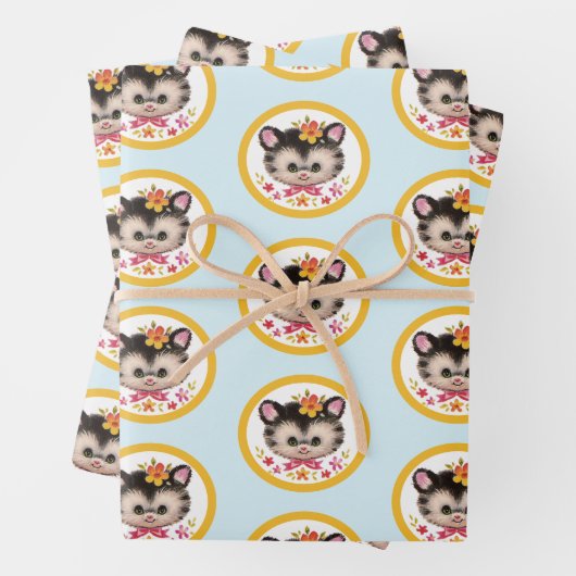 Retro Kitten Wrapping Paper Flat Sheet Set 3 Geschenkpapier Set (Beispiel)