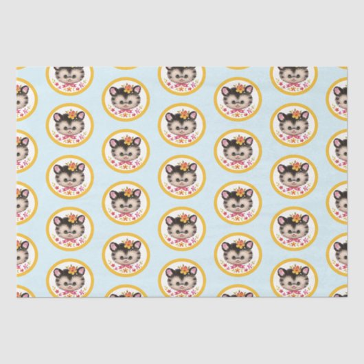 Retro Kitten Wrapping Paper Flat Sheet Set 3 Seidenpapier (Vorderseite)