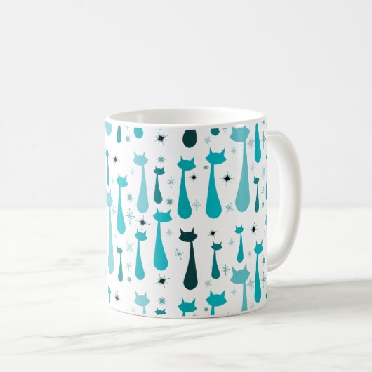 Retro Kitty-atomarSilhouette in aquamarinem Kaffeetasse (VorderseiteRechts)