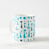Retro Kitty-atomarSilhouette in aquamarinem Kaffeetasse (Vorderseite Links)