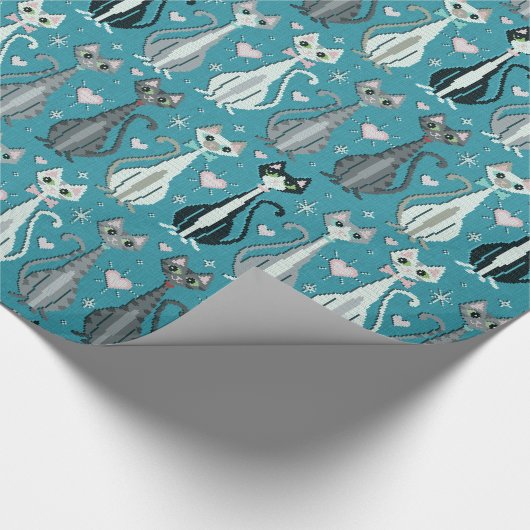 Retro Kitty Cat (Imitate) Cross Stitch ©studioxtin Geschenkpapier (Ecke)