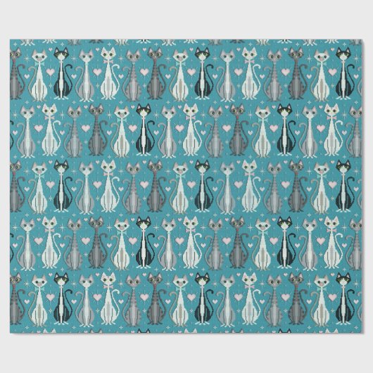 Retro Kitty Cat (Imitate) Cross Stitch ©studioxtin Geschenkpapier (Flach)