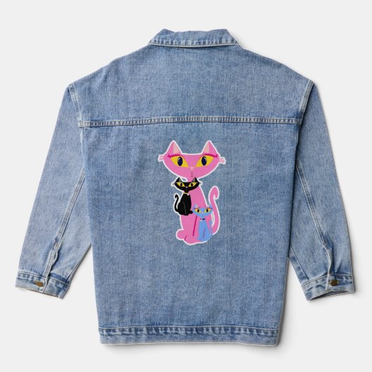 Retro Kitty Trio Niedlich Fun Cartoon Retro Design Jeansjacke (Rückseite)