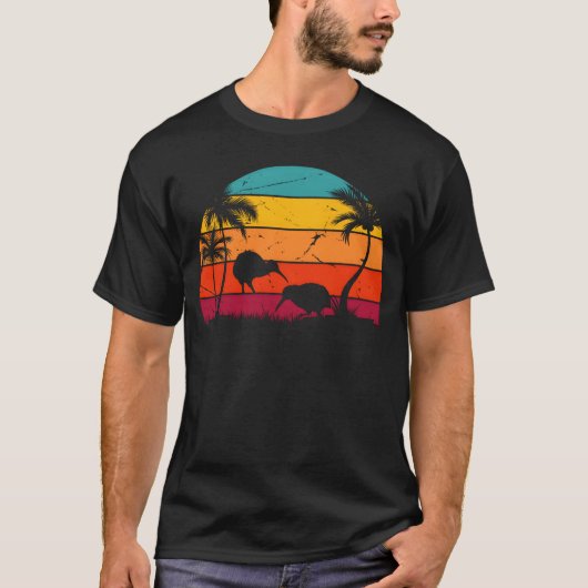 Retro Kiwi Bird Sunset Kiwi Birds New Zealand Kiwi T-Shirt (Vorderseite)