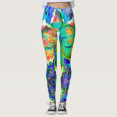 Retro Kiwi Lilie abstrakte tropische Blume Leggings (Vorderseite)