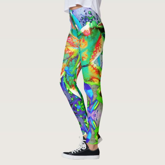Retro Kiwi Lilie abstrakte tropische Blume Leggings (Links)