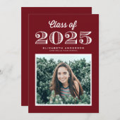 Retro-Klasse 2024 Burgundy Foto Abschluss Einladung (Vorne/Hinten)