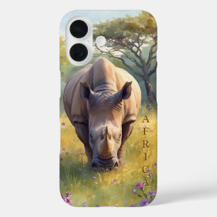 Retro Klassiker Afrikanisches Nashorn iPhone 16 Hülle