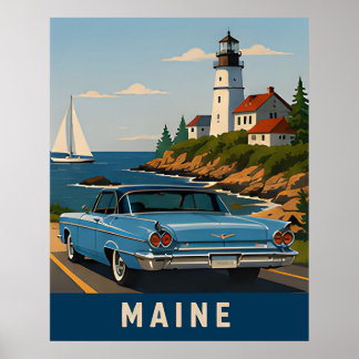 🌊 Retro-Klassiker Automobil Küstenhafen Poster