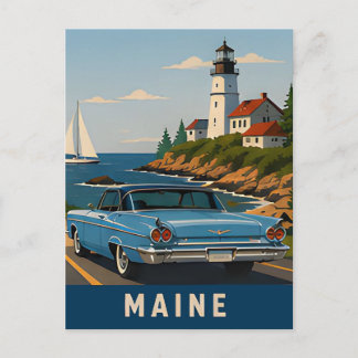 🌊 Retro-Klassiker Automobil Küstenhafen Postkarte