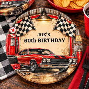 Retro-Klassiker-Garage-Muskelauto-Renn-Geburtstag Pappteller