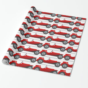 Retro-Klassiker-Rotes-Rennwagen-Geschenkverpackung Geschenkpapier