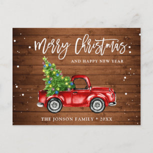 Retro-Klassiker Rustikale Weihnachten Rote LKW-Fei Postkarte