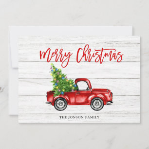 Retro-Klassiker Rustikaler Roter LKW Weihnachtsgru Feiertagskarte