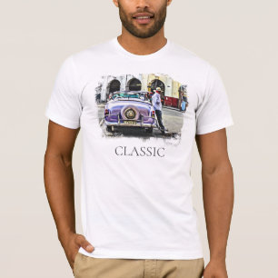 *~* Retro Klassiker Vintage Antik Mann an Auto gel T-Shirt