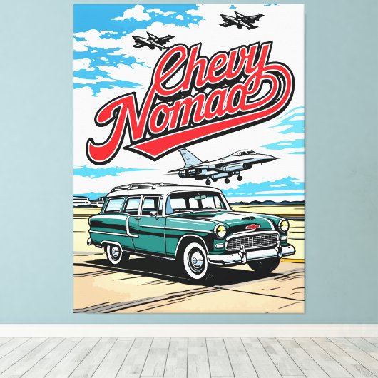 Retro-Klassiker-Wagen Sky Pop-Art-Illustrationsdru Leinwanddruck (Insitu (Holzboden))