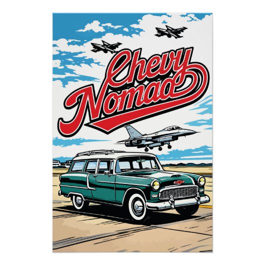 Retro Klassiker Wagon Sky Pop Art Illustration Dru Poster (Vorderseite)