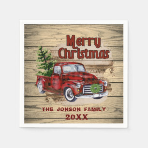 Retro Klassisch Rustikale Weihnachts-Rot-LKW-Feier Serviette