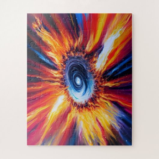 Retro klassische kosmische Explosion in Rot und Or Puzzle (Vertikal)