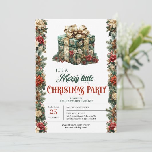 Retro Klassisches Weihnachtsgeschenk Einladung (Stehend Vorderseite)