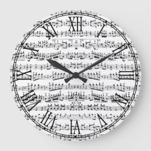 Retro Klavier-Blatt-Musiknoten-Muster Große Wanduhr
