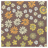 Retro kleine Blumen Orange Gelb Braun Muster Stoff (Nahaufnahme)