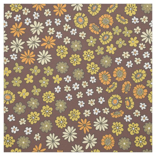 Retro kleine Blumen Orange Gelb Braun Muster Stoff (Muster)