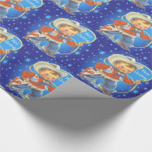 Retro Kleiner Cowboy mit Seil Frohe Weihnachten Geschenkpapier