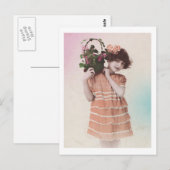 Retro Kleines Mädchen mit orangefarbenem Kleid Postkarte (Vorne/Hinten)