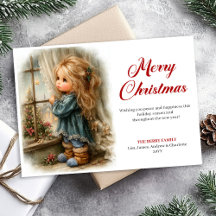 Retro kleines Mädchen wartet auf den Weihnachtsman