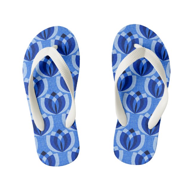 Retro-Kobalt-Blüten Kinderbadesandalen (Fußbett)