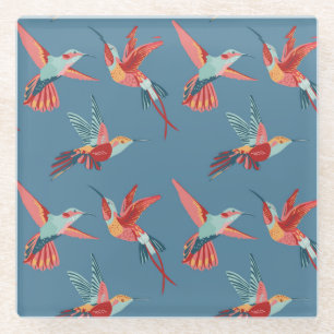 Retro Kolibri-Muster 2 Glasuntersetzer