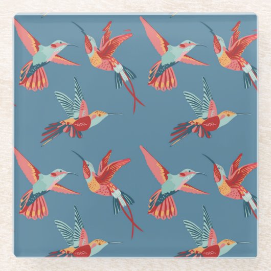 Retro Kolibri-Muster 2 Glasuntersetzer (Vorderseite)