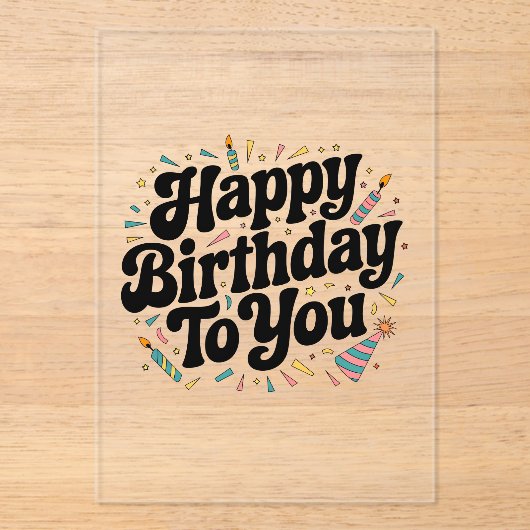 Retro-Konfetti-Geburtstag Acryleinladungen (Vorderseite)
