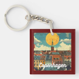 Retro Kopenhagener Skyline  Schlüsselanhänger