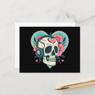 Retro Kopfhörer Herz Skull Postkarte