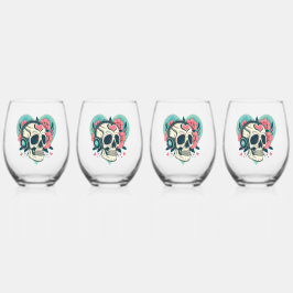 Retro Kopfhörer Herz Skull Weinglas Ohne Stiel