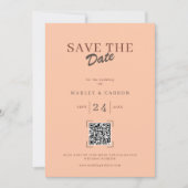 Retro-Koralle-Pfirsich-QR-Code-Save-the-Date-Hochz Einladung (Vorderseite)